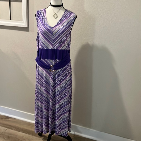 Nina Leonard stripped purple’s colors midi sleeveless dress NWOT C1 - Picture 1 of 6